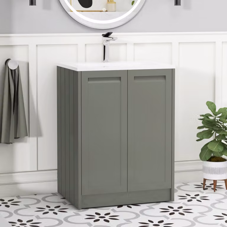 Royal Bathrooms Elmore Traditional 2 Door Floor Standing Bathroom Vanity Unit in Matt Green with Matt Stone Basin