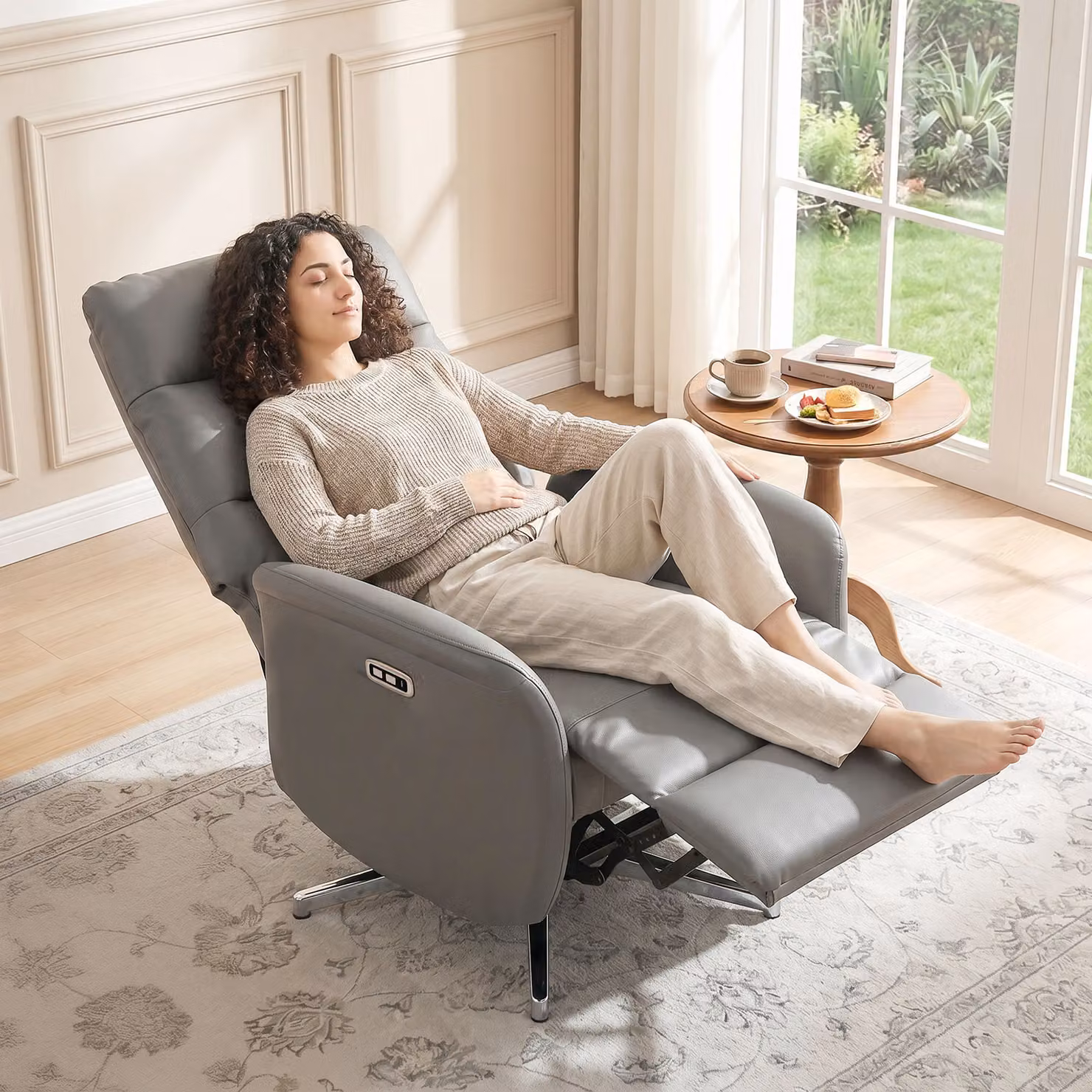 HOMCOM Swivel Electric Power Recliner Chair with USB and Type C Ports in Dark Grey – 2