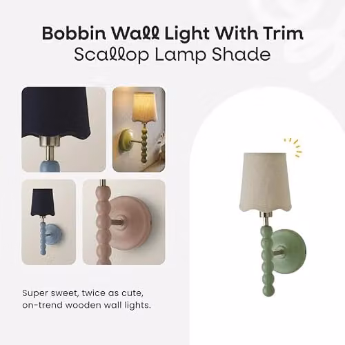 ValueLights Bobbins Blue Wall Light with Fabric Shade and Wood Details, W/D/H: 16.0 x 12.0 x 34.5 cm – 2