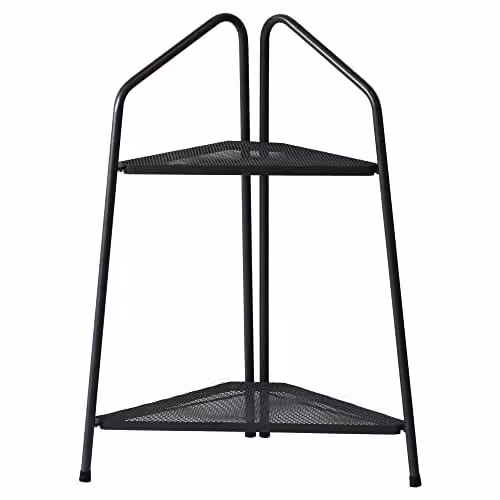VegTrug Modern Corner Plant Stand with 2 Shelves in Matt Black Metal – 1