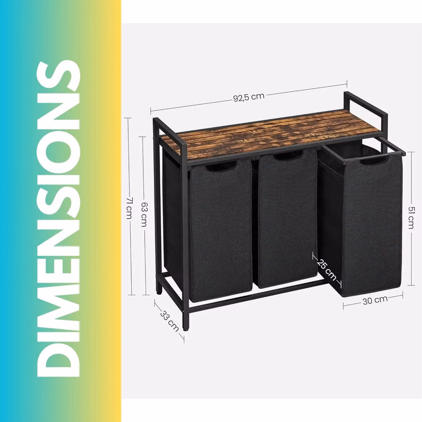 Pirlo Plush Industrial 3 Compartment Laundry Basket with Removable Bags in Brown – 5