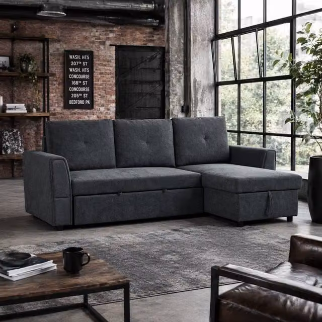 Wyld Haus Moso 3 Seater L Shaped Pull Out Sofa Bed in Dark Grey with Hidden Storage – 1
