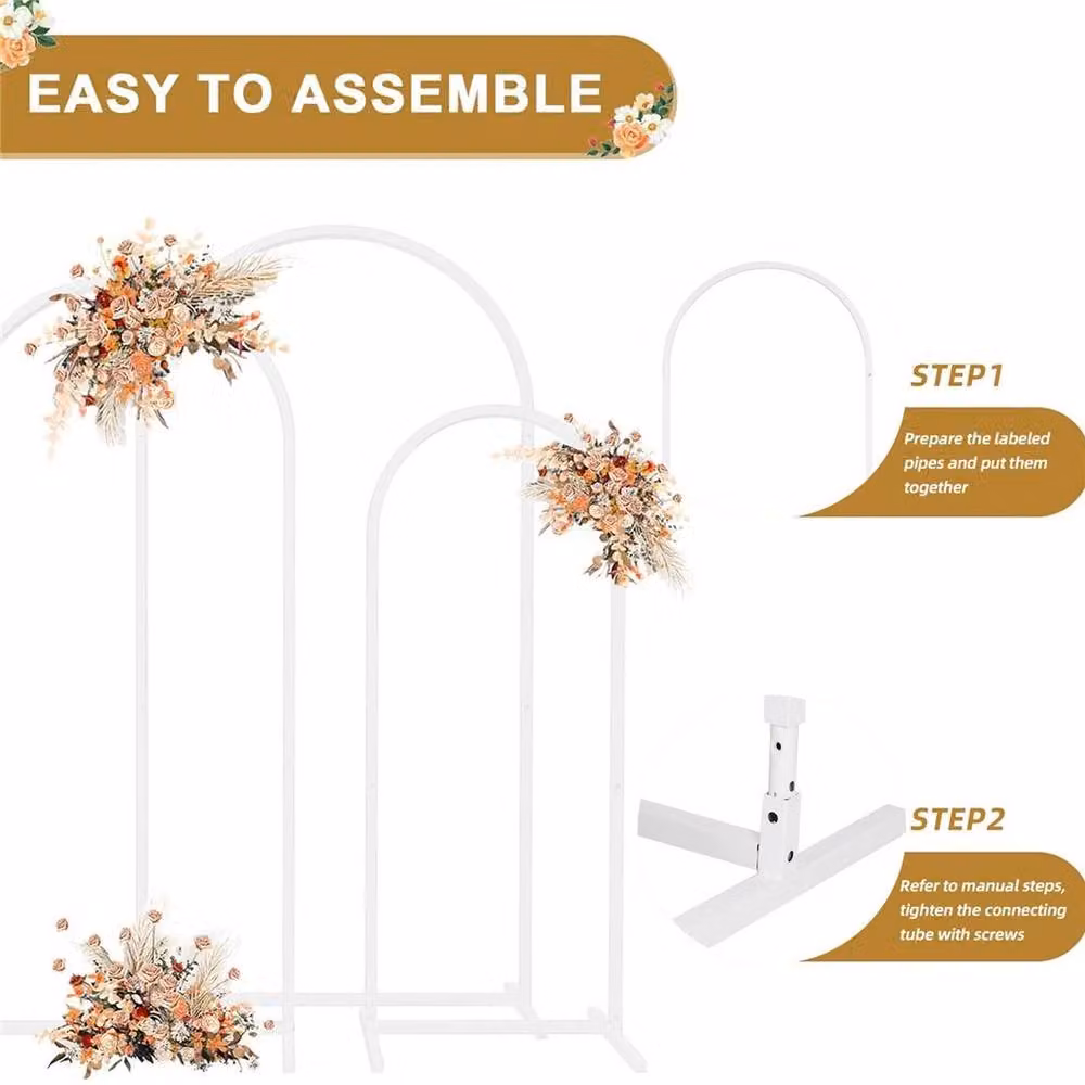NESTLUNE Set of 3 Metal Wedding Arch Balloon Frame Backdrop Stands in White, W/D/H: 100 x 15 x 100 cm – 3