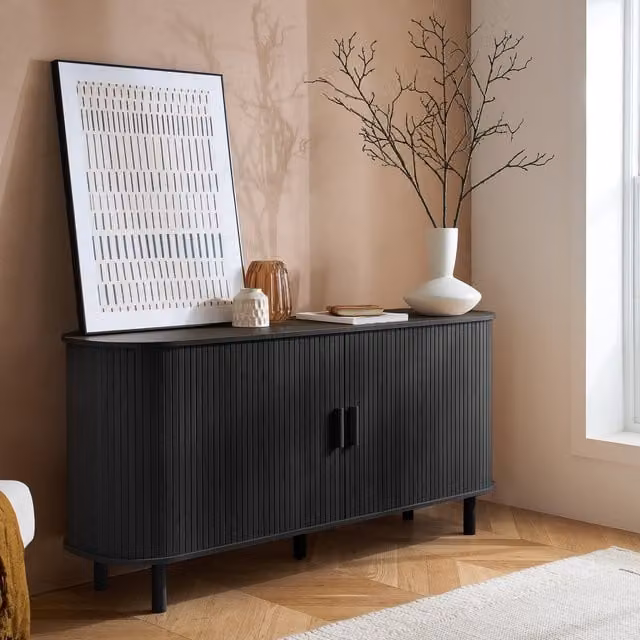 Birlea Axel 2 Door Fluted Sideboard in Black with Ribbed Curved Design