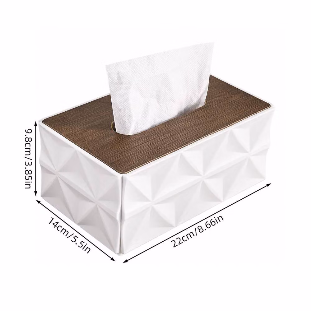 VOGREX Large Capacity Square Plastic Tissue Box with Lid in White and Brown – 1