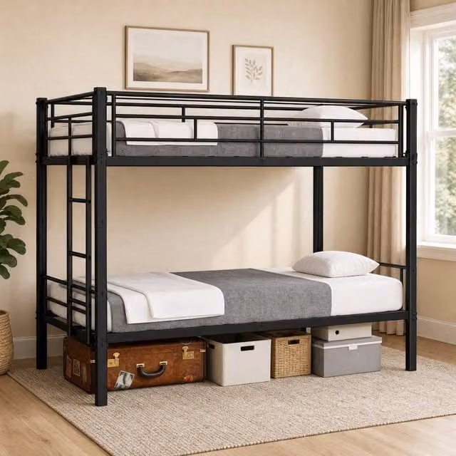 STILVORA Modern Metal Bunk Bed for Children in Black, W/D/H: 156.0 x 91.44 x 24.0 cm – 1