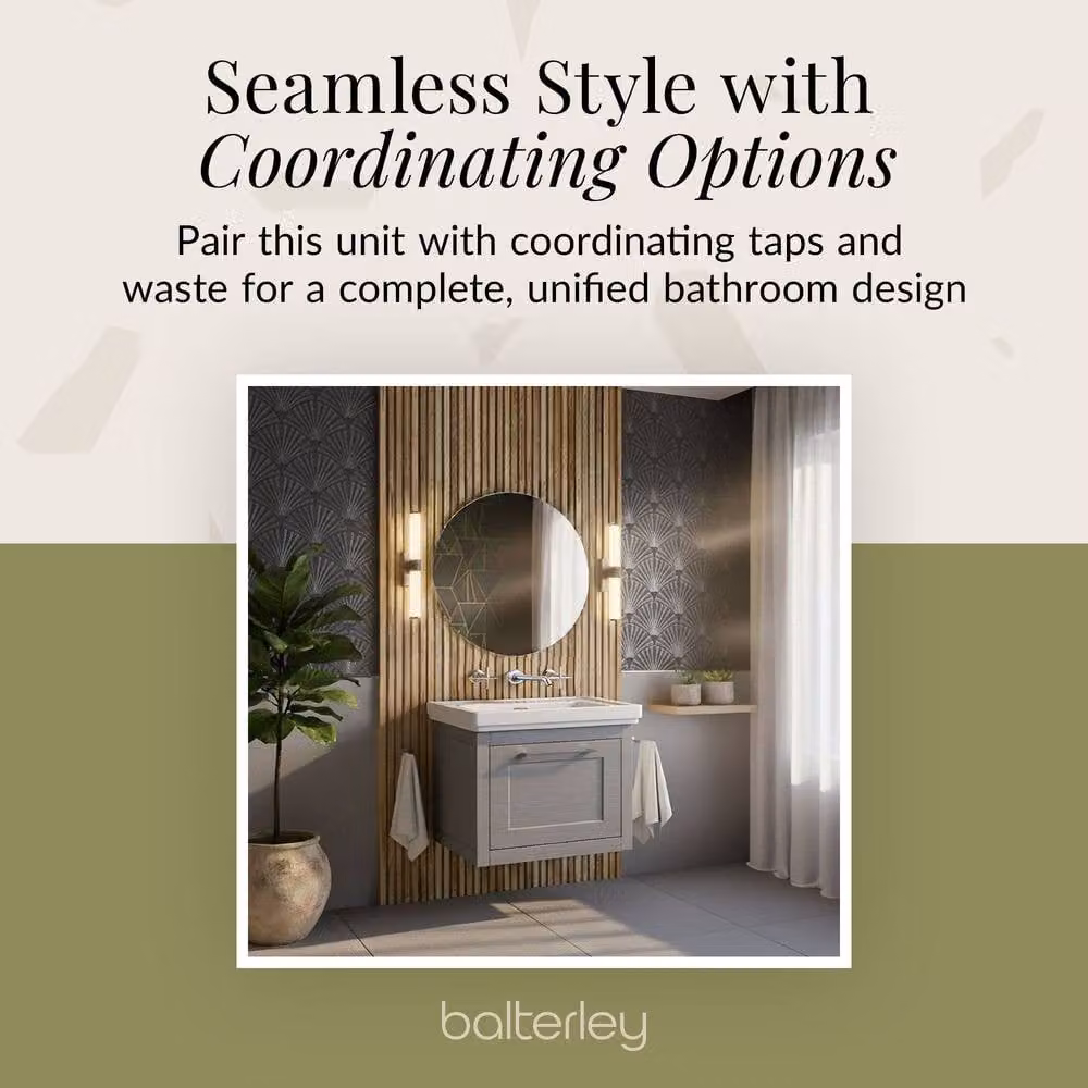 Balterley Wall Mounted Single Drawer Bathroom Vanity Unit with Rectangular Basin in Grey W/D/H: 630 x 471 x 515 mm – 3