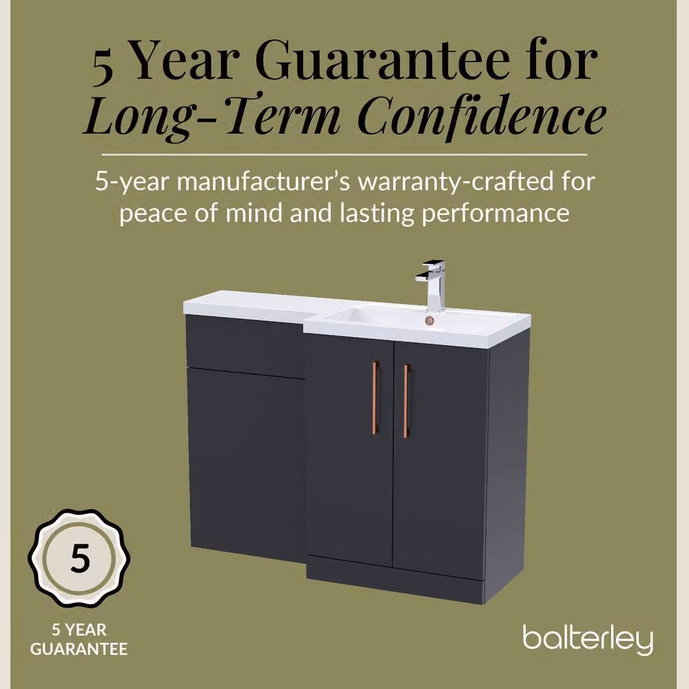 Balterley Modern Right-Hand Vanity and WC Unit Combination in Matt Grey, Width: 110 cm – 5