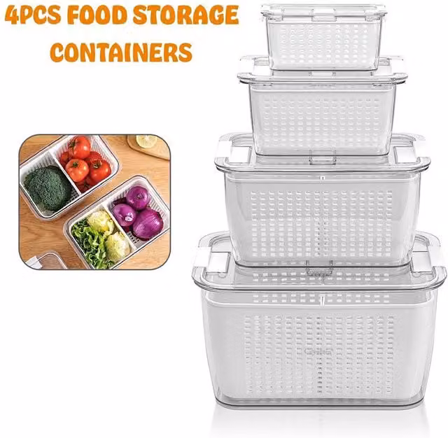 Nordara Stackable Multipurpose Fridge Organiser and Refrigerator Storage Box in White and Transparent Plastic