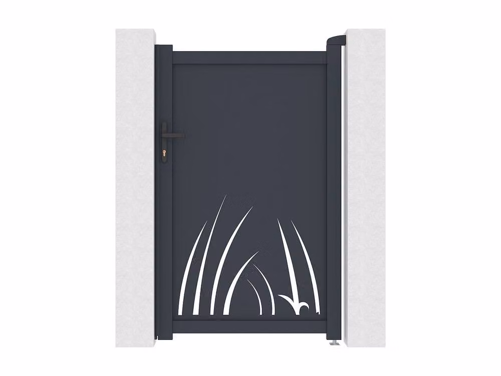 Vente-unique Aluminium Swing Gate with Laser-Cut Botanical Pattern in Dark Grey, W103 x H166 cm – 2