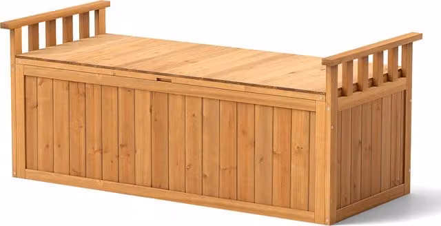COSTWAY Large Rustic Brown Wood Storage Deck Box with Armrests