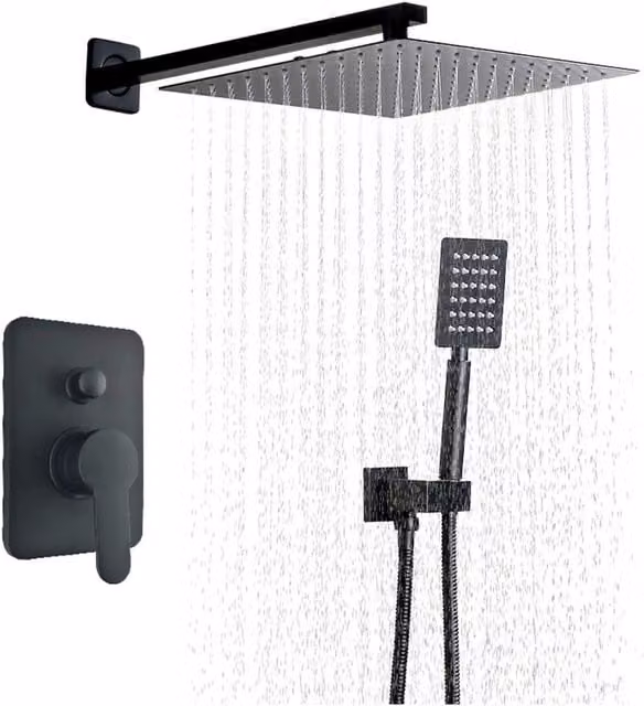 The Bath Plus Black Square Shower Set, 50cm