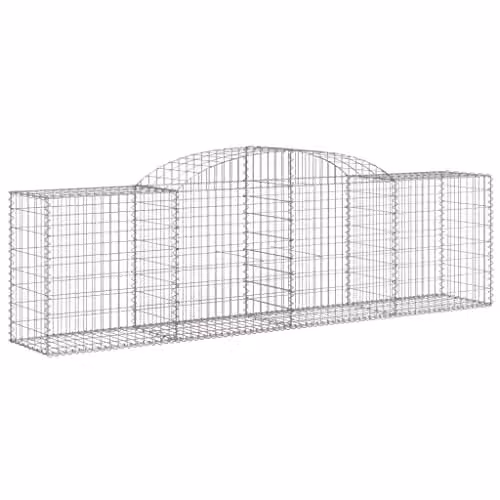 vidaXL Set of 6 Arched Gabion Baskets in Silver Galvanised Steel, W: 300 cm, D: 50 cm, H: 80-100 cm – 1