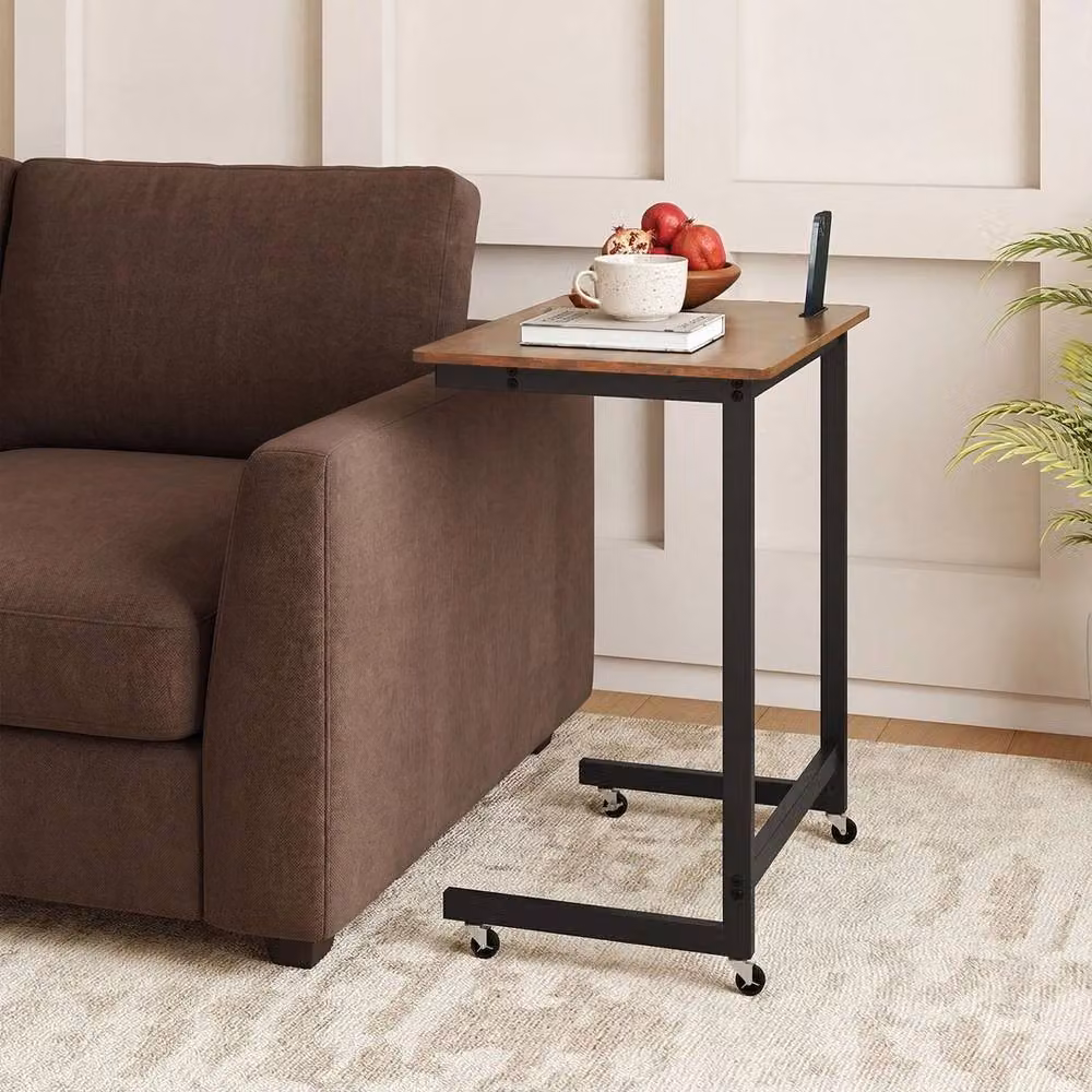 KORVIXA Mobile Bedside Table in Brown with Castors, W/D/H: 100 x 35 x 66 cm – 4