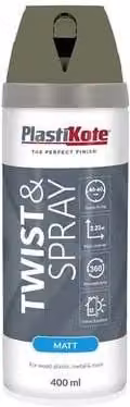 Plastikote Twist & Spray Matt Opaque Green Quick Drying Spray for Wood, 400ml
