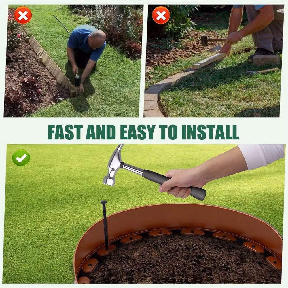 SPETLEK Brown Plastic Lawn Edge Border Garden Edging for Paths, Drives and Flower Beds, 10m x 10cm – 4