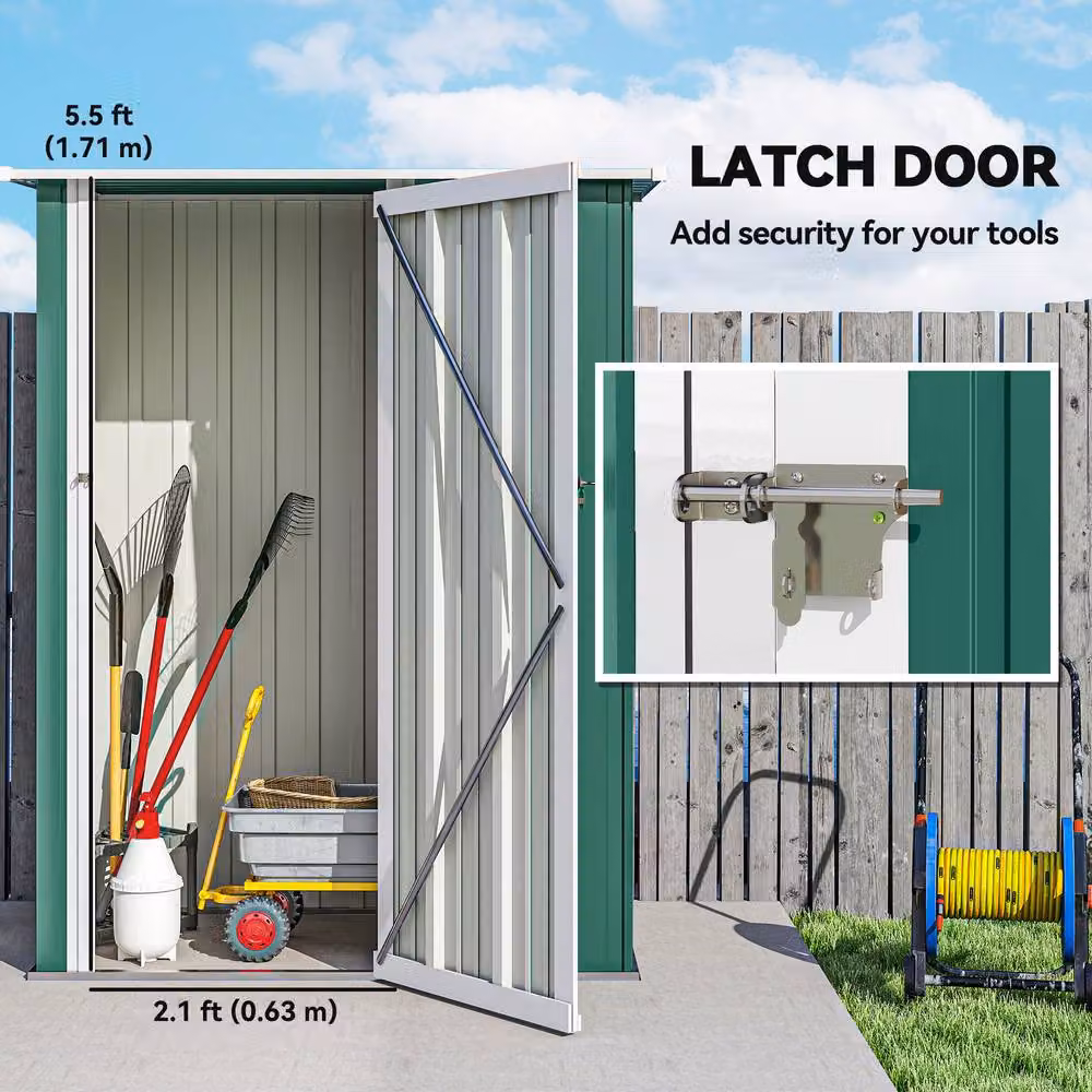 Rolipo Metal Garden Shed with Sloped Roof and Lockable Door, Green, W: 152.4 cm, D: 91.44 cm, H: 91.44 cm – 7