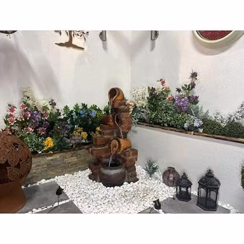 Tranquility Moroccan Pots Mains Power Tabletop Cascade Water Feature with Cover in Sand and Brown – 4