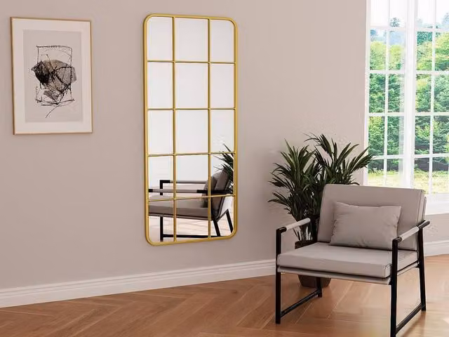 Vente-unique SCIARA Metal Window Mirror in Gold, W: 60 cm, H: 140 cm – 1