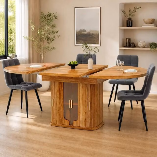 STILVORA Extendable Modern Dining Table in Brown with Telescopic Pull Out Storage – 1
