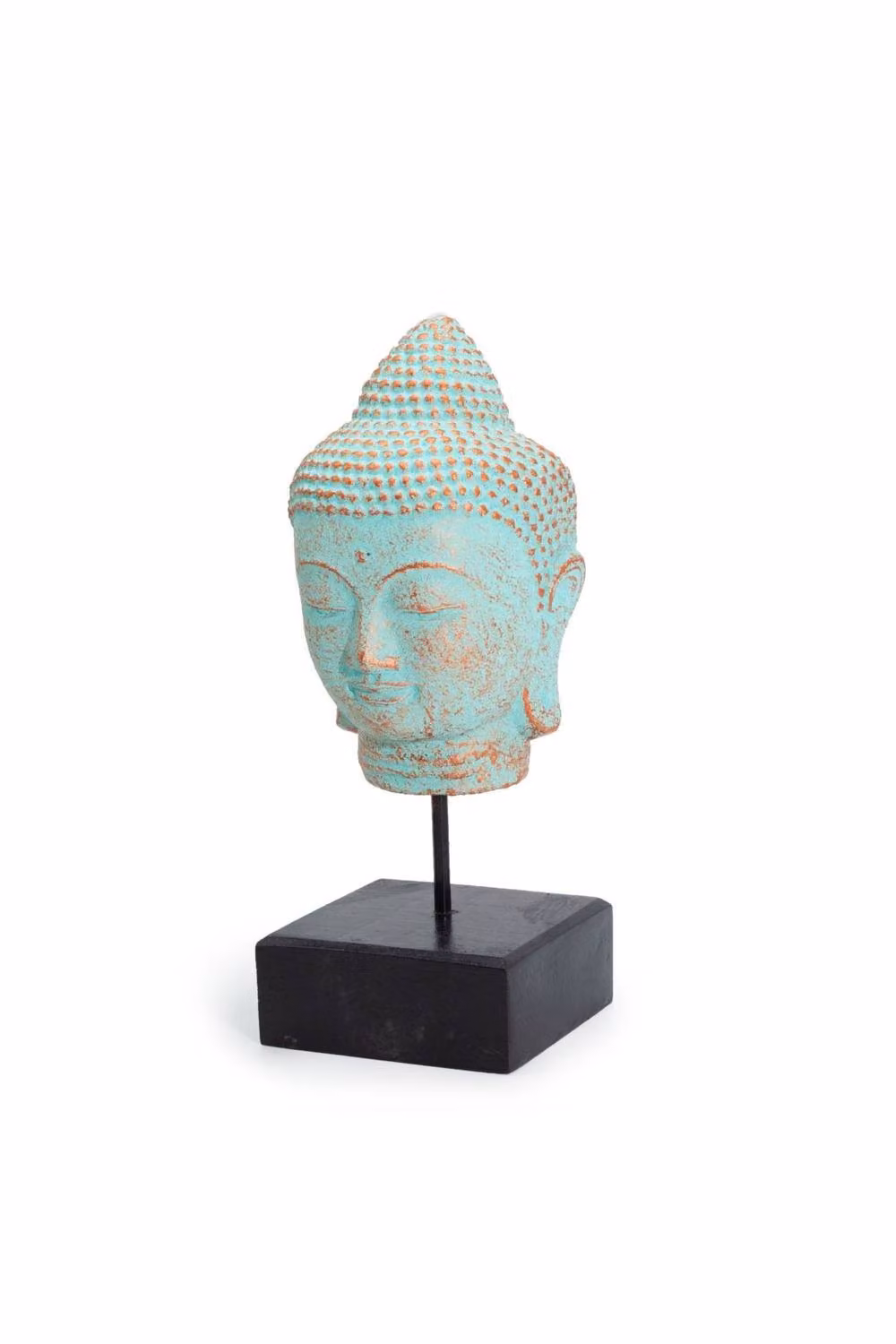 KDMD Stillness Buddha Head on Stand, Green Metal Oriental Tabletop Decor – 2