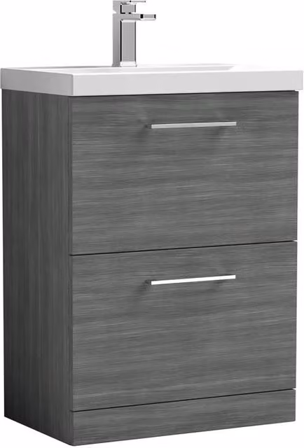 Balterley Bathroom 2 Soft Close Drawer Floor Vanity Unit, Anthracite Grey Matt, Width: 60 cm