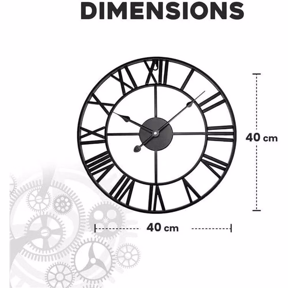 SPETLEK Large Round Roman Outdoor Garden Wall Clock in Black – 2