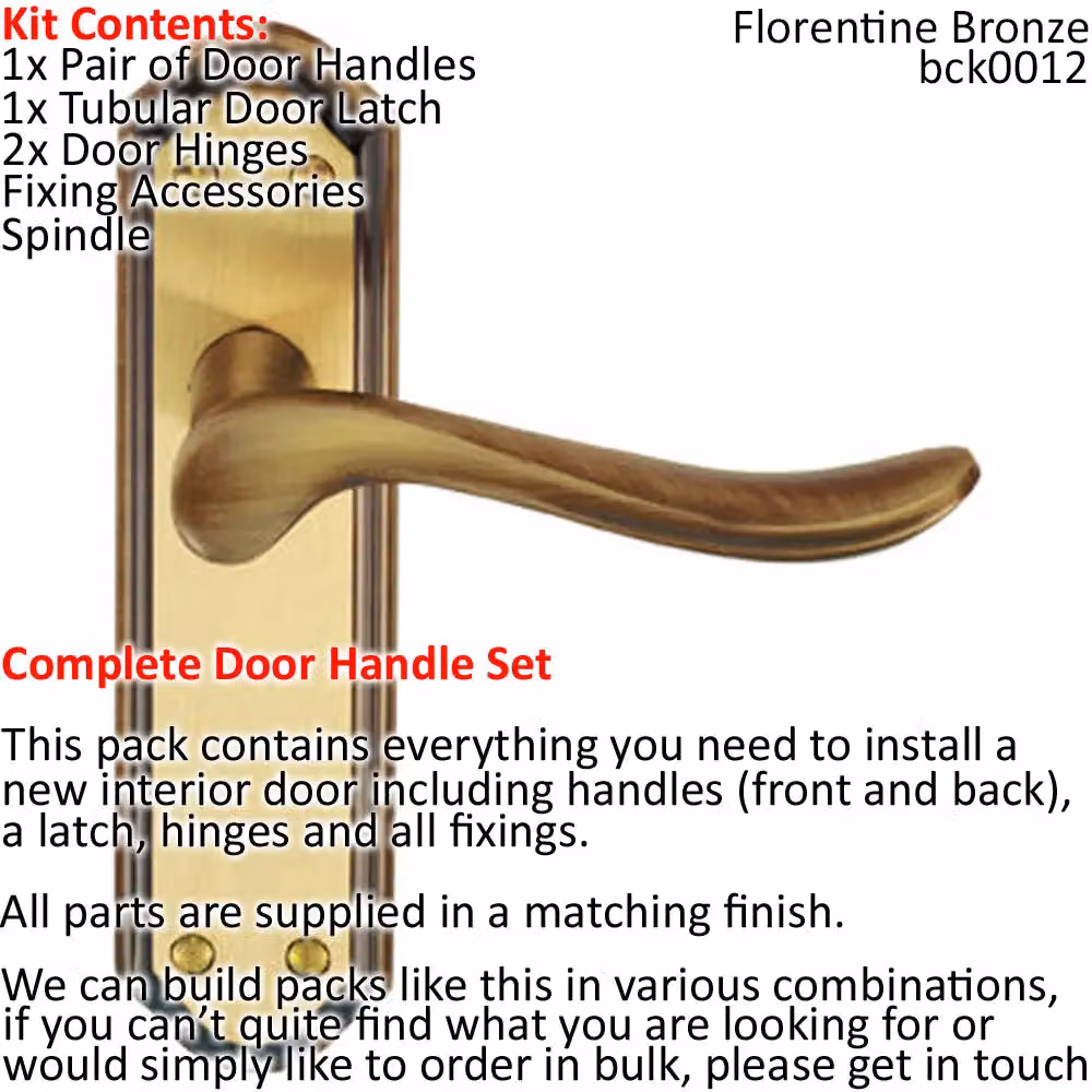 Loops Bronze Traditional Curved Lever Door Handle and Latch Pack with Sculpted Backplate – 2