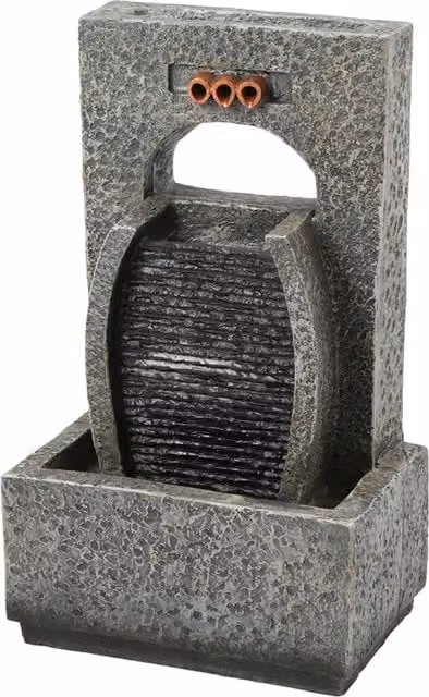 Livingandhome Solar Powered Square Stone Cascade Waterfall Fountain in Grey