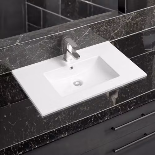 Limoge 4001A Ceramic Rectangular Inset Basin with Scooped Bowl in White W: 80 cm, D: 46 cm, H: 16 cm – 2