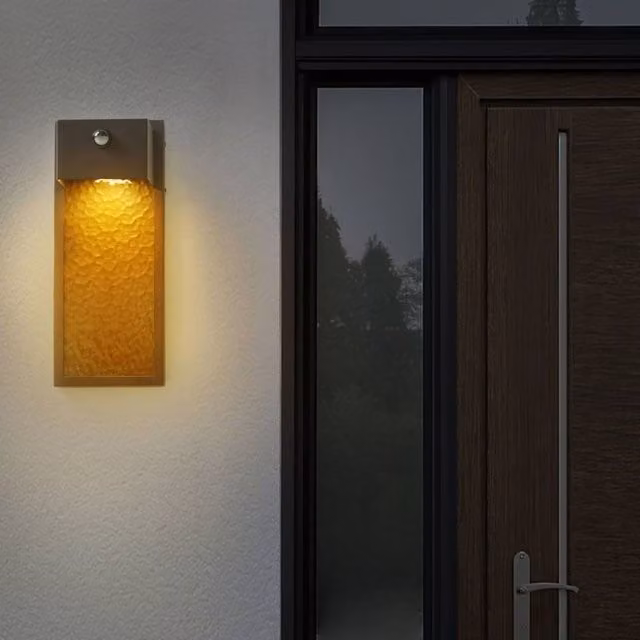 Wyld and Coco Retro LED Outdoor Wall Light in Grey Metal and Glass with Motion Sensor, Warm White