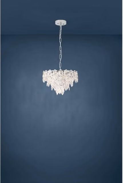 Eglo Carvario Glass Pendant Chandelier Light in Chrome and Transparent