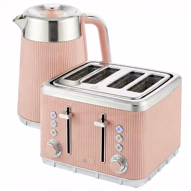 HOMCOM Electric Stainless Steel Kettle and Toaster Set in Pink and Silver with 1.7 l Capacity
