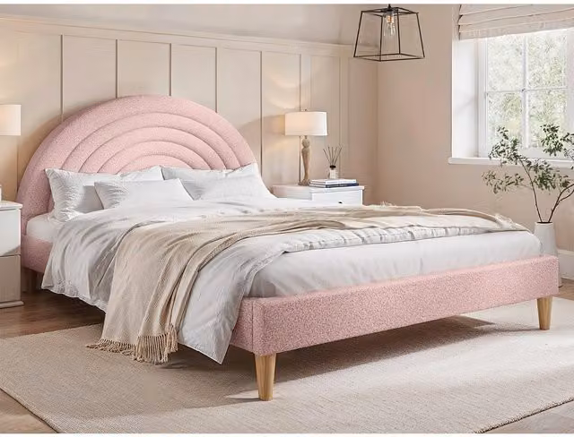 Flair Pink Bouclé Upholstered Modern Bed 140 x 200 cm