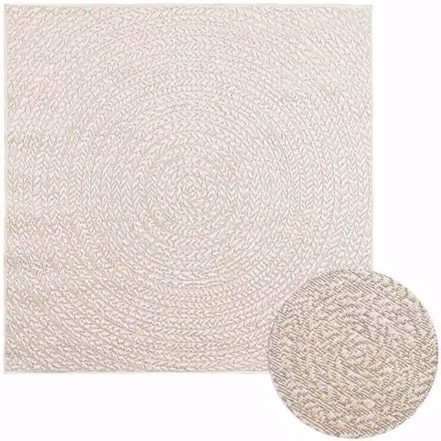 Berkfield Home ZIZUR Square Rug in Beige Jute Look for Indoor and Outdoor Use, W/D/H: 120 x 120 x 1 cm