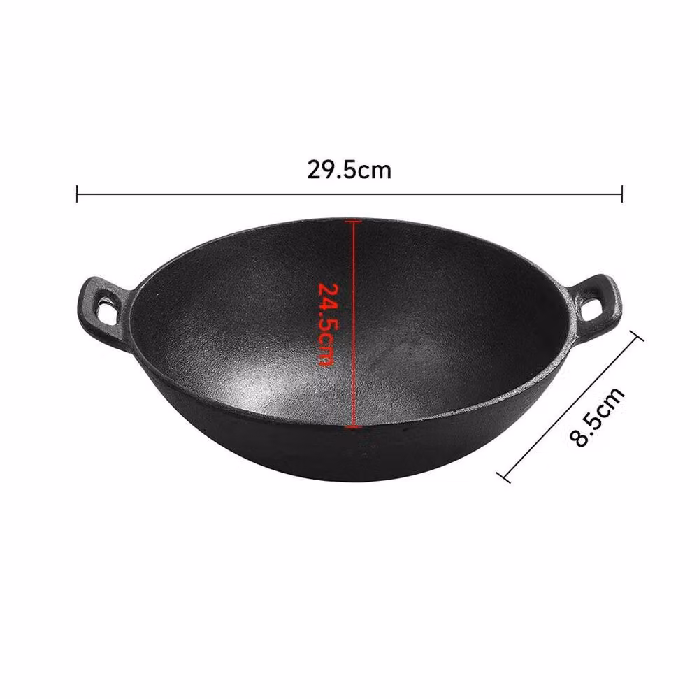 FLAVORA Uncoated Cast Iron Chinese Stir Fry Frying Pan, Black, W/D/H: 29.5 x 24.5 x 8.5 cm – 2