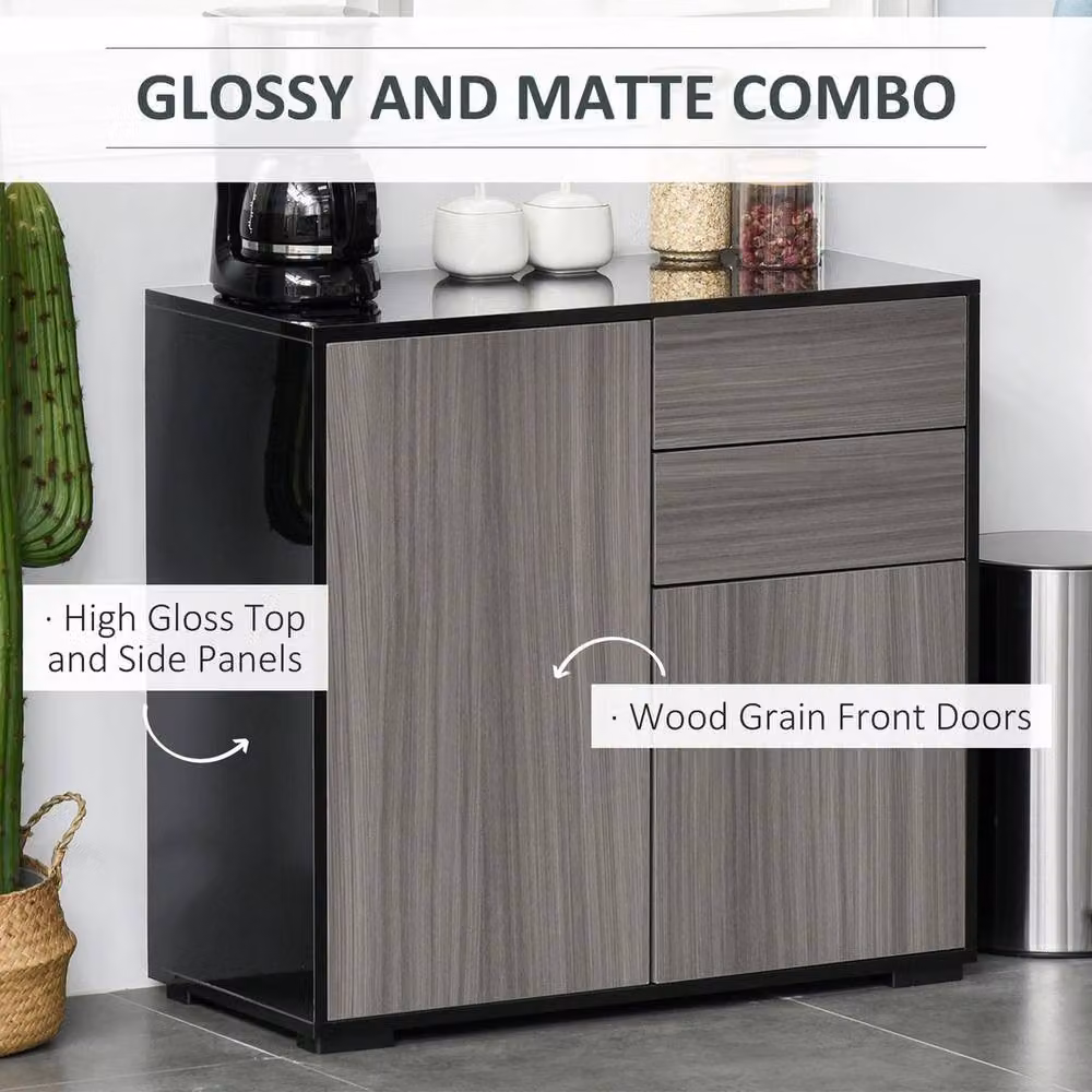 NESTLUNE Modern Glossy Side Cabinet with 2 Doors and 2 Drawers in Grey and Black, W: 100 cm, D: 15 cm – 4