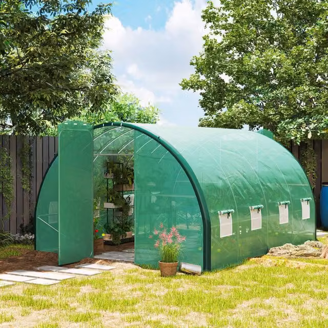 Outsunny Green Tunnel Greenhouse with Hinged Doors and Windows, W: 400 cm, D: 300 cm, H: 200 cm – 1