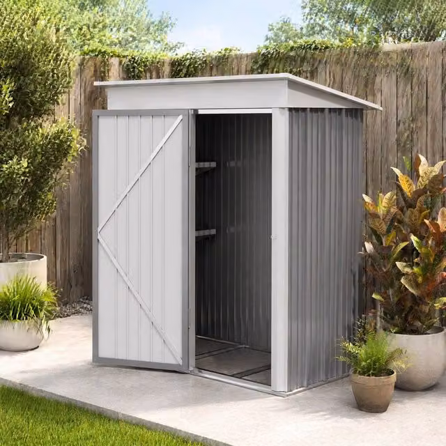 STILVORA Grey Steel Pent Garden Shed with Shelving and Lock, Height: 161 cm – 1