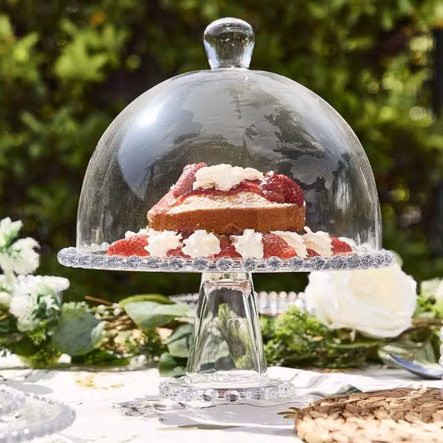 Dibor Bella Perle Glass Beaded Cake Stand with Dome in Clear – 1