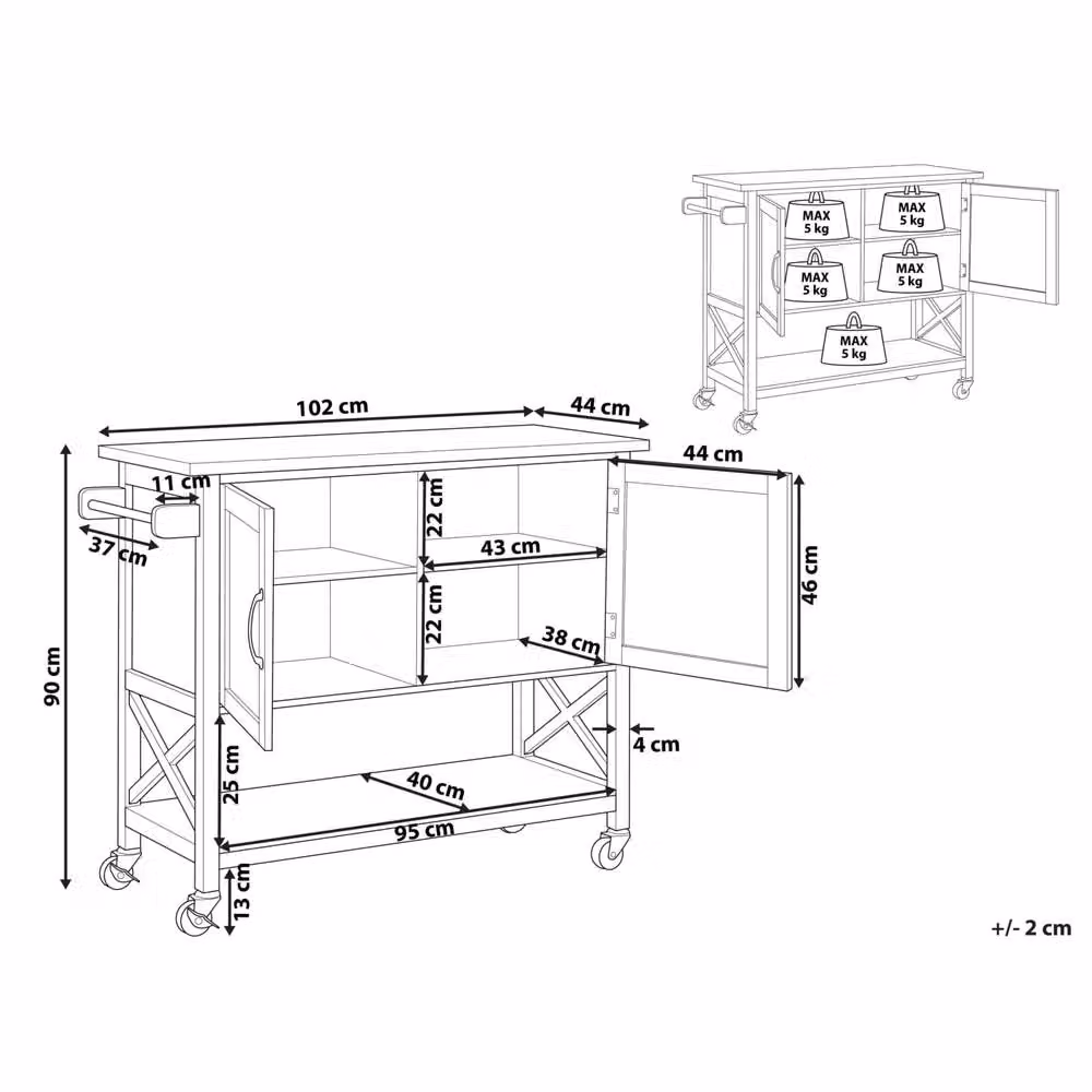 Wyld Haus Scandinavian Kitchen Trolley in Black MDF with Light Pine Wood Top, W: 102 cm, D: 44 cm, H: 90 cm – 3