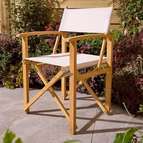 Rowlinson Ascot Folding Directors Chair in Natural Treated Hardwood with UV-Resistant Polyester Fabric