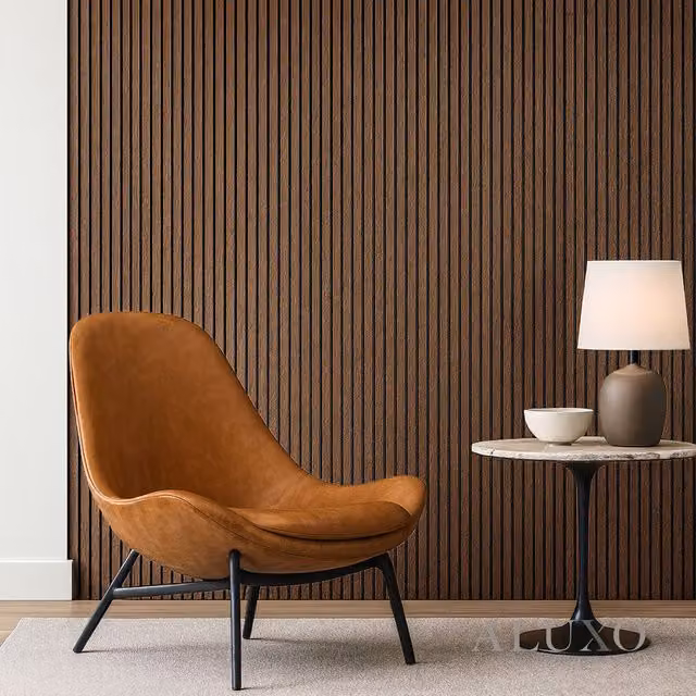 ALUXO Set of 2 Acoustic 3D Real Wood Slatted Wall Panels in Brown