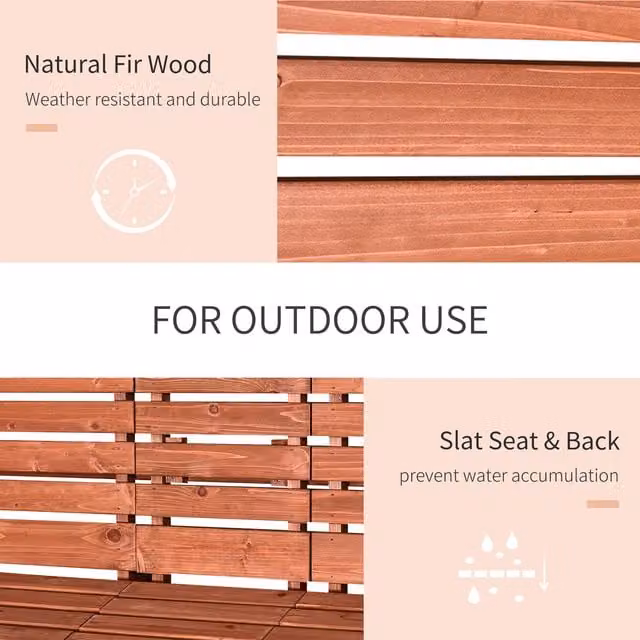 Outsunny Orange Wooden Convertible 2-3 Seater Garden Bench