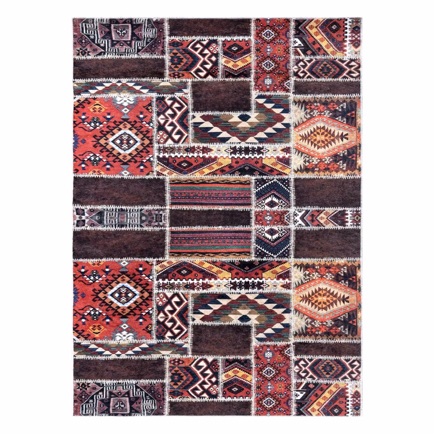 RugsX Andre Patchwork Rug in Brown and Multicolour, W: 160 cm, L: 220 cm – 2
