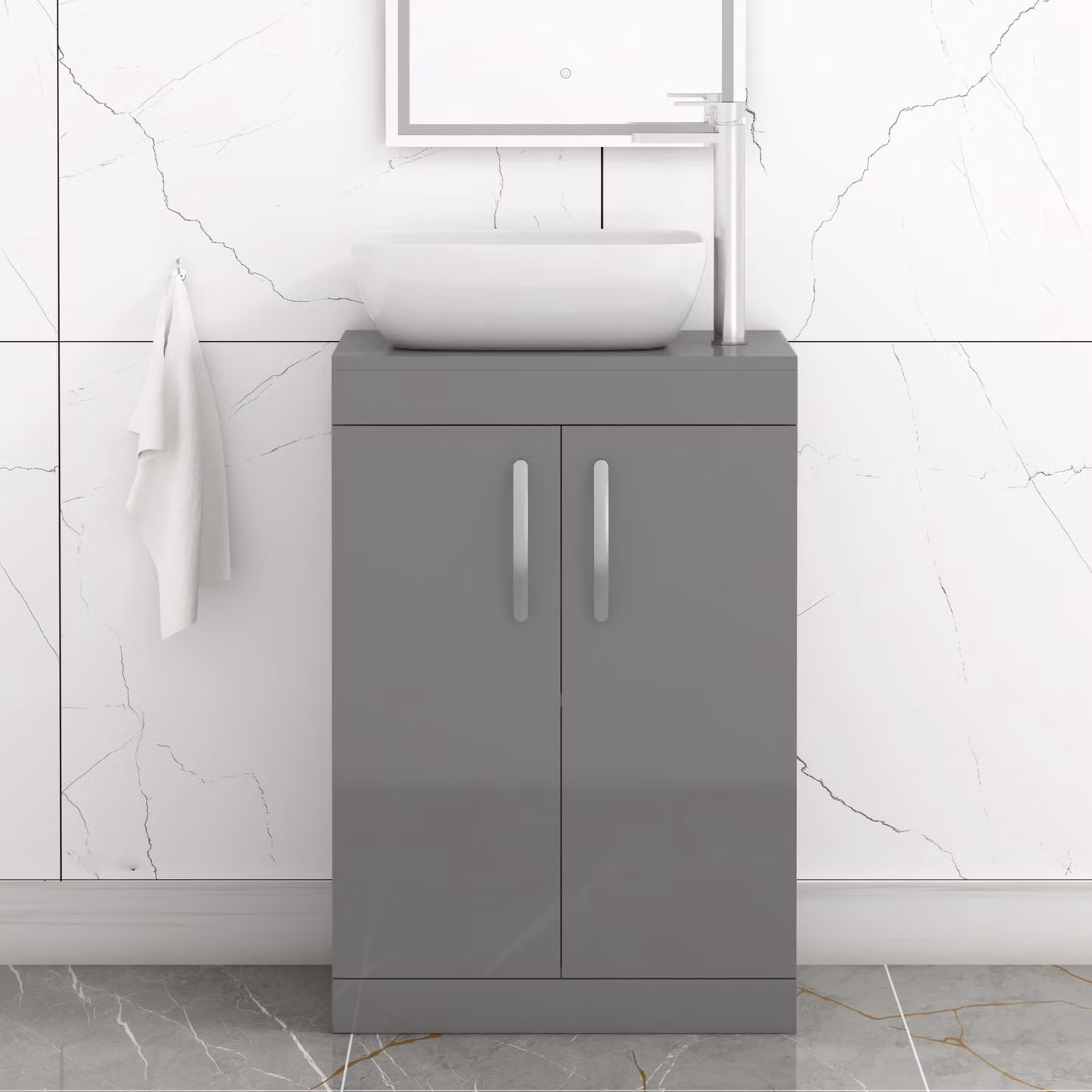 Royal Bathrooms Elva Floor Standing 2 Door Vanity Unit with Countertop Basin in Indigo Grey Gloss
