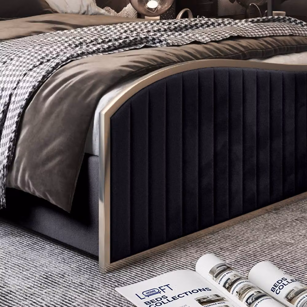 KDMD Idbury Upholstered Velvet Designer Bed Frame with Black Metal Details, W/D/H: 140 x 200 x 137 cm – 4