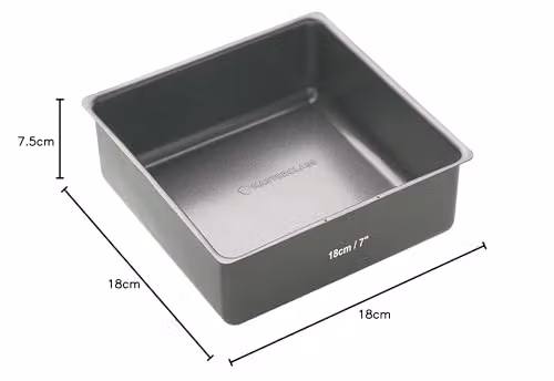 MasterClass Non-Stick Square Carbon Steel Cake Tin with Loose Base, Grey, 18cm – 5