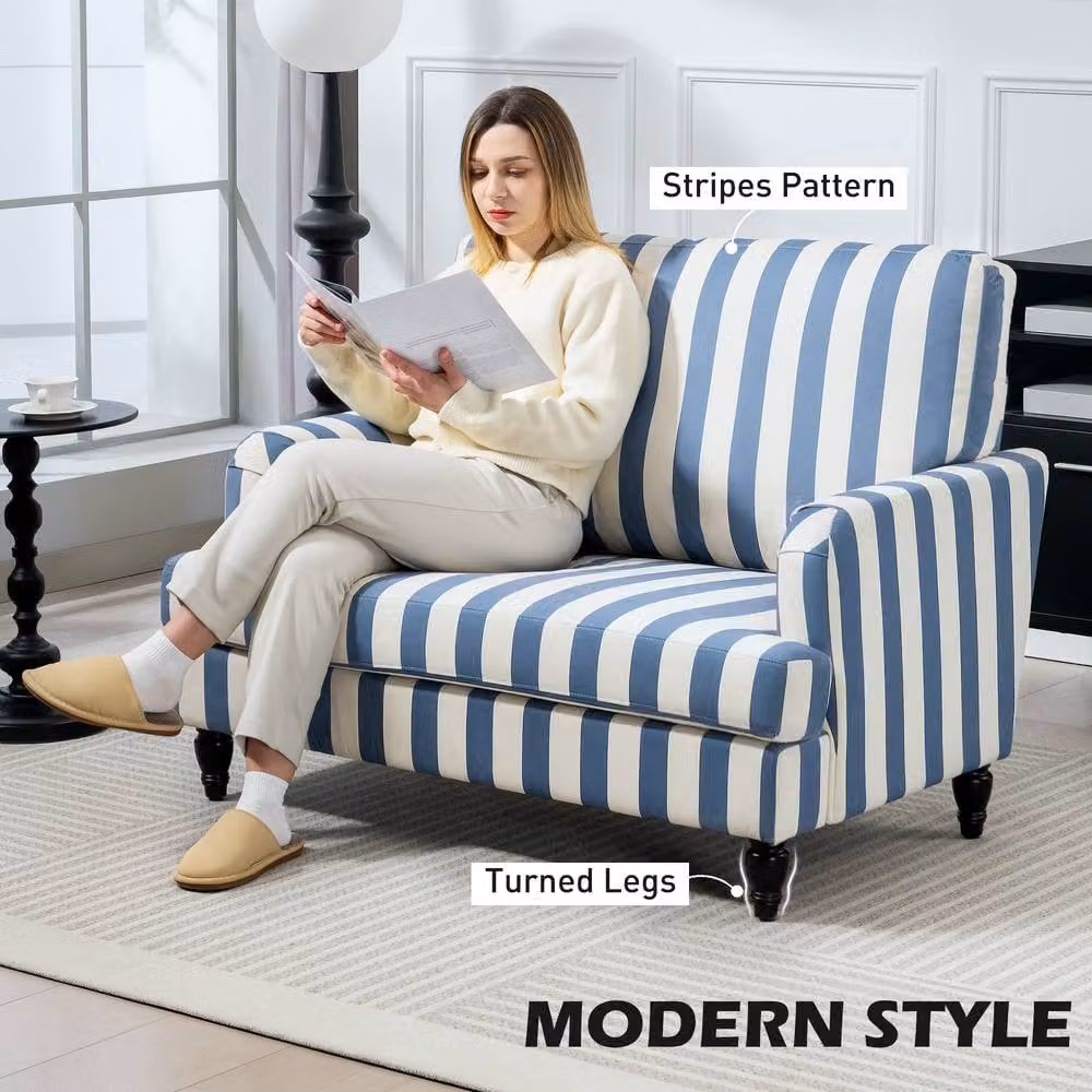 ERGOVEXA Modern Blue Velvet Cuddle Chair with Armrests and Foam Padding – 4