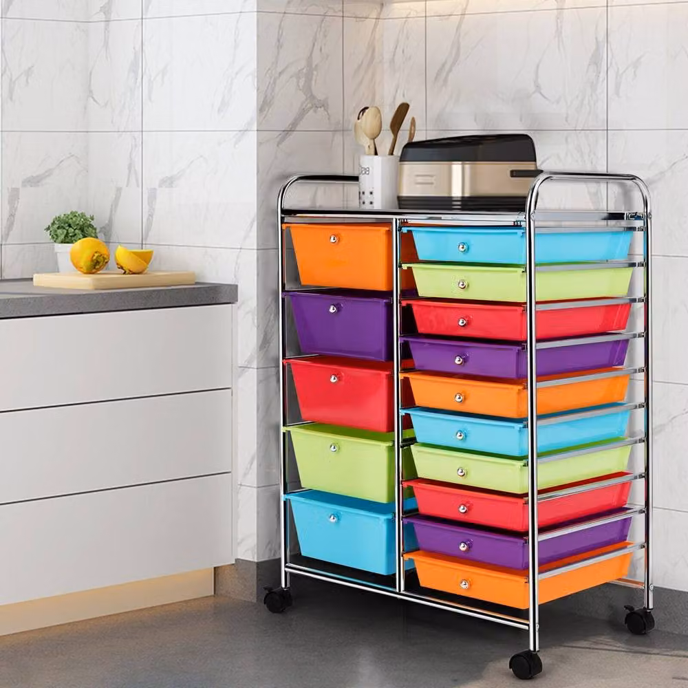 Gymax 15-Drawer Rolling Tool Cart and Multicolour Office Paper Organiser – 2